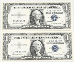 Lot of 2 Consecutive 1957 Silver Certificate Star Notes UNC Condition - $156.48