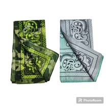 (2) Lot of Bandana Scarf Polyester 21&quot;x21&quot; Ombre Blue Grey and Green Cam... - £4.65 GBP