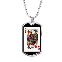 Express Your Love Gifts Casino Poker Queen of Diamonds Poker Card Dog Tag Stainl - £34.99 GBP
