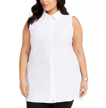 Alfani Womens Plus 0X Bright White Sleeveless Button Front Blouse AA31 - £29.29 GBP