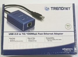 TRENDnet TU2-ET100 Fast Ethernet Adapter USB 2.0 to 10/100 Nintendo Wii ... - £8.10 GBP