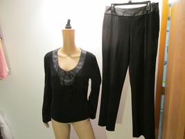 JOSEPH RIBKOFF Vintage 2pc Pant Trouser Suit Sz 14 Black Faux Leather Accents  - £39.58 GBP