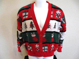 Ugly Xmas Sweater Christmas Trees Stockings Candy Cane XL Red Green Presents - £20.97 GBP