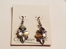 Coldwater Creek 925 Sterling Silver Cluster Inlay Genuine Stones Earrings (NEW) - £23.70 GBP