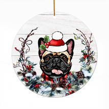 Cute Boston Terrier Dog Santa Hat Wreath Christmas Ornament Acrylic Gift Decor - £13.27 GBP