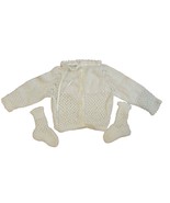 Vintage Handmade Baby Crochet/Knitted Set White 2 Piece Sweater Booties ... - £32.95 GBP