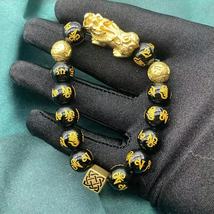 Men&#39;s Feng Shui Bracelet Luck Wealth Buddha Black Obsidian Stone Beaded Bracelet - £44.89 GBP