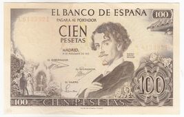 Spain "Error Serial No Low Visible &amp; Color error" spain, 100 Pesetas, 19... - $98.00