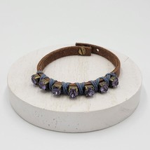 Boho Leather Bracelet Purple Gemstone Cord Wrap Rhinestone Brown Stone - £40.64 GBP