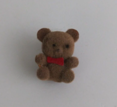 Vintage Fuzzy Brown Bear With Tie 1&quot; Lapel Hat Pin - $8.25