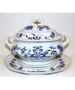 EXQUISITE VINTAGE BLUE DANUBE BLUE ONION OVAL SOUP TUREEN WITH LID &amp; UND... - £100.66 GBP