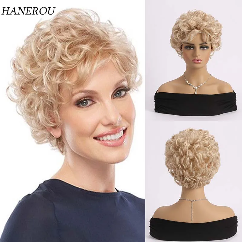 Short Pluffy Blonde Synthetic Natural Wave Wigs Female Hair Pixie cut Wig F - £16.92 GBP