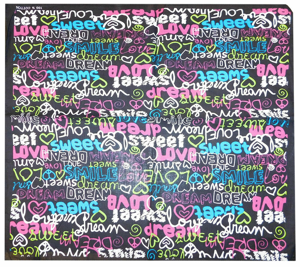 Primary image for Sweet Dream Love Graffiti Black 22"x22" 100% Cotton Bandanna Bandana