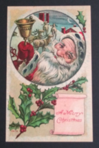 Santa Ringing Bell w/ Reindeer A Merry Christmas Antique UNP Postcard c1910s - £10.22 GBP