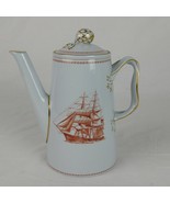 Spode Trade Winds Red Coffee Pot Lid 7.25&quot; 4 cup Gold Trim Ships Glory G... - £83.72 GBP