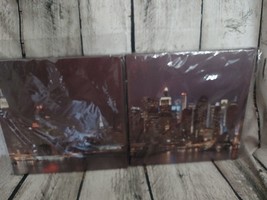 Split Canvas Wall Art 12&quot; x 12&quot; 2 Pieces NYC Manhattan Skyline At Night NEW - £22.92 GBP