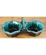 Blue Mountain Pottery Double Relish Candy Dish Green &amp; Black Excellent C... - £11.79 GBP