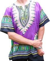 Mens Purple Dashiki Shirt African Blouse Top Rap Rapper ~ Fast Shipping - £9.49 GBP
