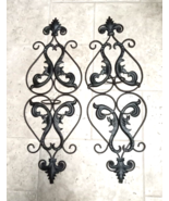 Wall Sconces Black Metal Scroll Pillar Candle Holders 23 inch Pair - £16.86 GBP