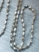 Estate Long Tiny Round White &amp; Cream Twist Oval Plastic Bead Necklace – 52 inche - £6.85 GBP