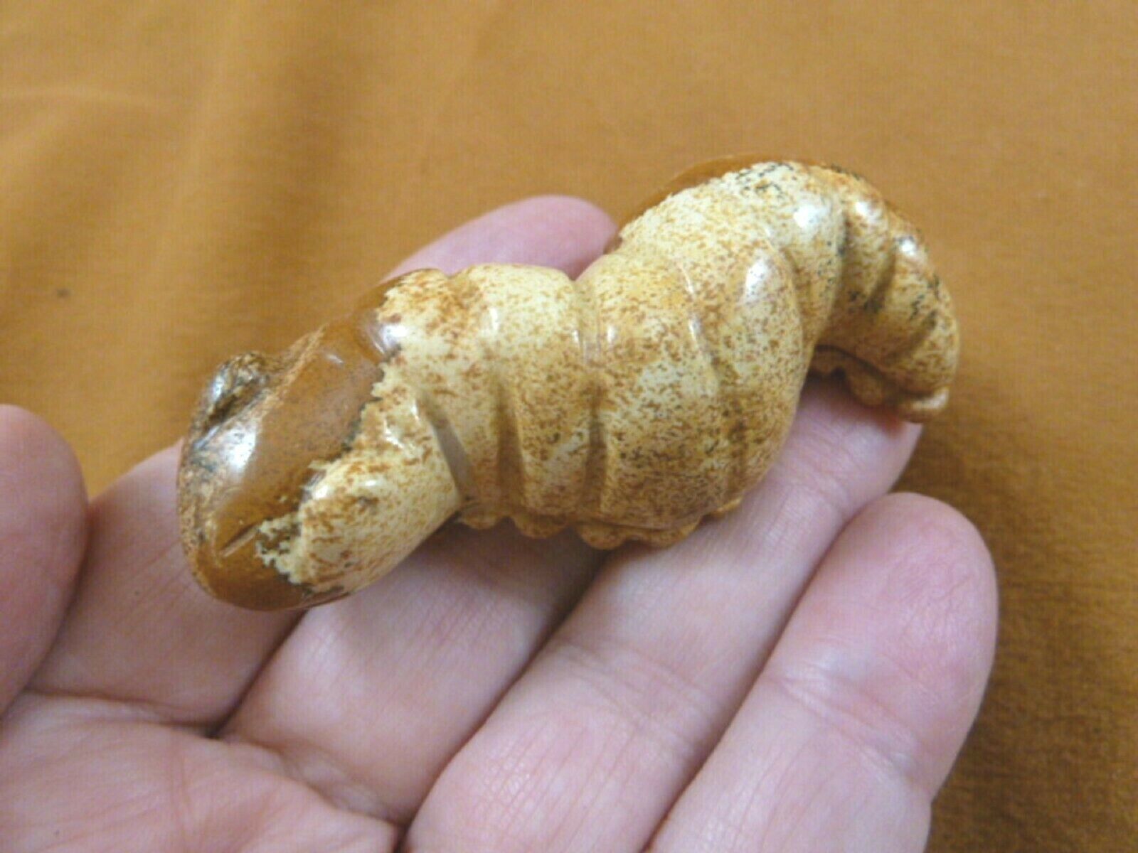 (Y-CATE-718) tan CATERPILLAR Inch WORM figurine gemstone carving love wo... - $17.53