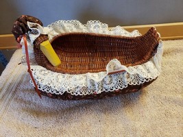 Vintage Wicker Goose Basket Dressed in Primitive Country Clothing with Bonnet FS - £15.79 GBP
