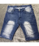 American Breed Men&#39;s Blue Denim Dark Wash Moto Jean Shorts Size 34 - $57.43 CAD