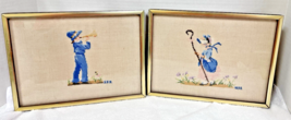 Hand Stitched Little Bo Peep &amp; Little Boy Blue Blowing His Horn Framed S... - $54.45