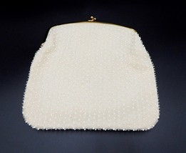 Lumiered Corde Cream Petite Bead Hand Bag Purse Goldtone Kiss Lock Chain... - $44.99