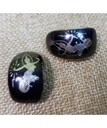 Vintage Siam Sterling Silver 925 Niello Goddess Black Enamel Pair Clip E... - £44.53 GBP