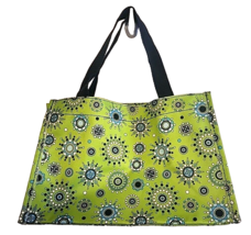 Thirty-One Green and Navy Print Small Tote Bag Carryall Side Pockets - £11.09 GBP