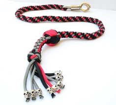 550 Paracord Motorcycle Whip Get Back whip 1&quot; Ball &amp; Skulls 36&quot; - Gray Black Red - £23.59 GBP