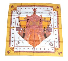 Hermes Sciarpa Vue Du Carrosse De La Galere Reale Grygkar Seta 90 CM Arancio Nwt - £370.14 GBP