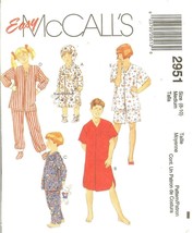 McCall&#39;s 2951 Easy Children&#39;s Nightwear Nightshirt Pajamas Size 8,10 UNC... - £7.55 GBP