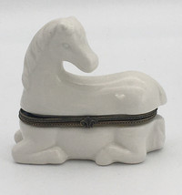 White Horse Pony Porcelain Hinged Trinket Box Jewelry - £10.35 GBP