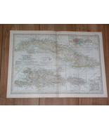 1897 ANTIQUE DATED MAP OF CUBA HAITI JAMAICA DOMINICANA / WEST INDIES CA... - $21.34