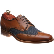 Brown Calf Navy Blue Tweed Plain Toe Wingtip Handmade Genuine Leather Shoes - £112.24 GBP