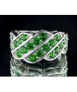 Green CZ Sterling Silver Wide Band Ring Size 6 - $1,400.25 MXN