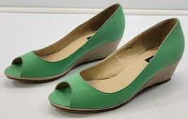 BG) Go Max Woman Bali-03X Wedge Green Canvas Material Heel Shoes 8.5 - $221.25 MXN
