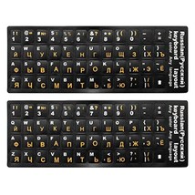 Russian Keyboard Sticker With Yellow Lettering On Black Background For Universal - £10.18 GBP