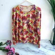 Womens Floral LANDS END Stretchy Long Sleeve Top Shirt SIZE Large 14 - 1... - $20.30