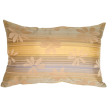 Beige Floral on Stripes Rectangular Decorative Pillow, Complete with Pillow Inse - $52.45
