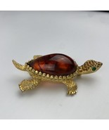 Vintage De Nicola Amber Brown Lucite Body Tortoise Color Turtle Pin Brooch - £71.98 GBP