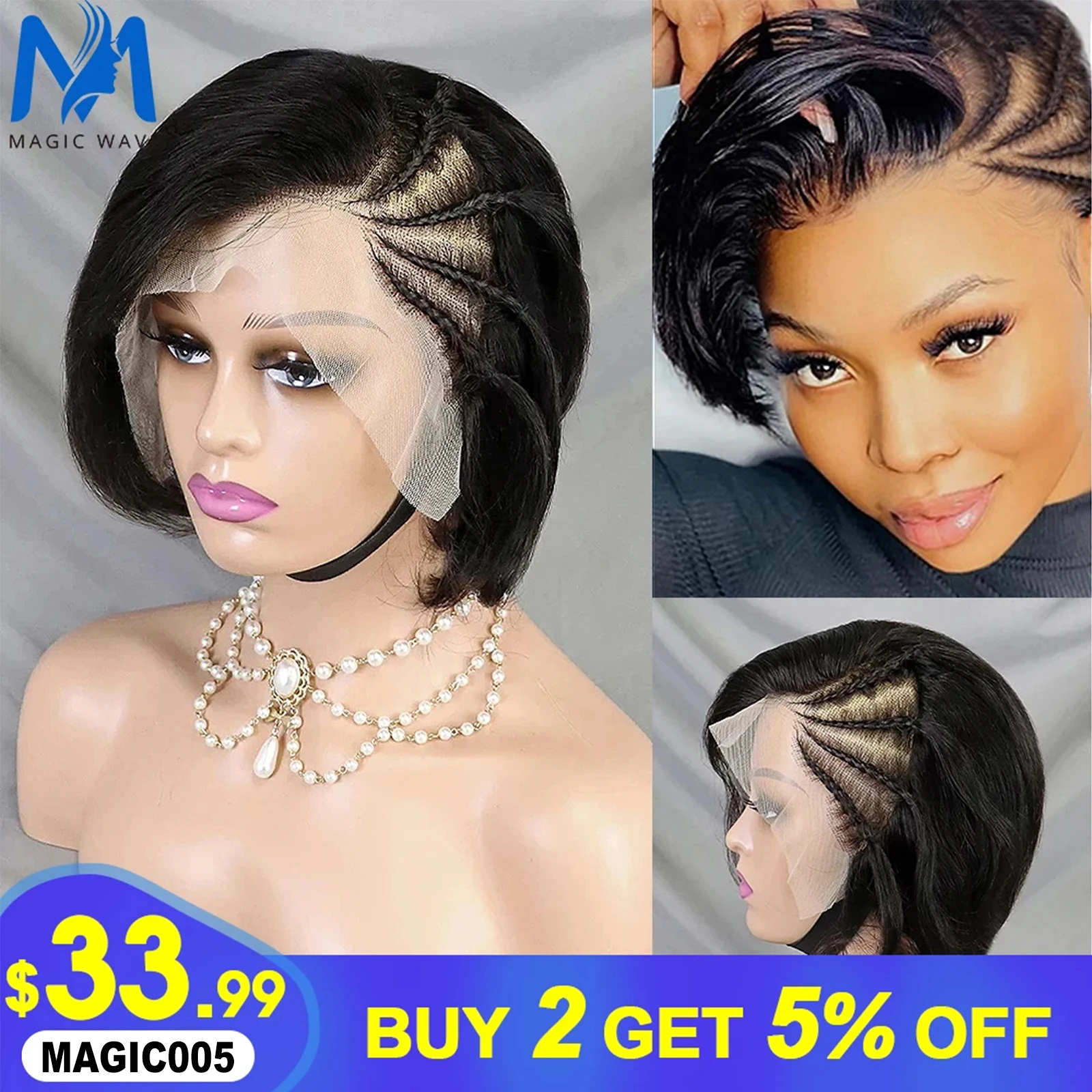 New Arrival Pixie Cut Wig with Braided Straight Hair Wig for Women Short B - £55.93 GBP+
