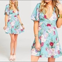 Show Me Your Mumu Aubrey Floral Deep V-Neck Mini Light Blue Pink Dress -... - $35.88