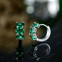 1.50Ct Oval Cut Green Emerald Huggie Hoop Clip-on Earrings 14K White Gold Finish - £74.27 GBP