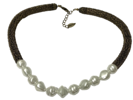 Coldwater Creek White Baroque Pearl and Bronze Necklace - £9.66 GBP