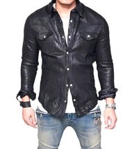 Men&#39;s Soft Leather Slim Fit  Shirt - Mens Genuine Lambskin Vintage leather shirt - £143.43 GBP