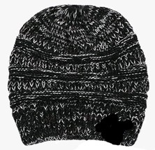 Beanie Ponytail Soft Stretch Cable Knit  Ponytail Beanie Hat Cap  Black Osfm image 2
