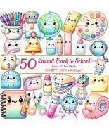 50 Kawaii School Clipart: Watercolor Classroom Stickers (Digital Download) - $66.04 MXN